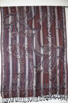 1001musthaves.com Gestreepte wollen dames sjaal donker bruin paars 70 x 200 cm