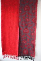 1001musthaves.com Wollen sjaal met ingeweven patroon in rood met zwart 50 x 180 cm