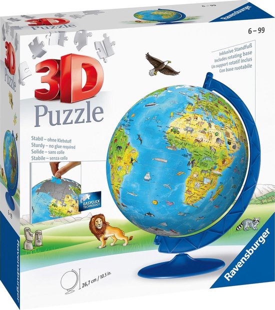 Ravensburger XXL Kinder globe (Engels) - 3D Puzzel - 180 stukjes - Ravensburger