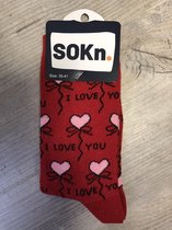 SOKn. trendy sokken "I love you" rood maat 35-41  (Ook leuk om kado te geven !)