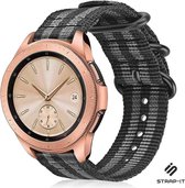 Nylon Smartwatch bandje - Geschikt voor Strap-it Samsung Galaxy Watch 41mm / 42mm nylon gesp band - zwart/grijs - Strap-it Horlogeband / Polsband / Armband