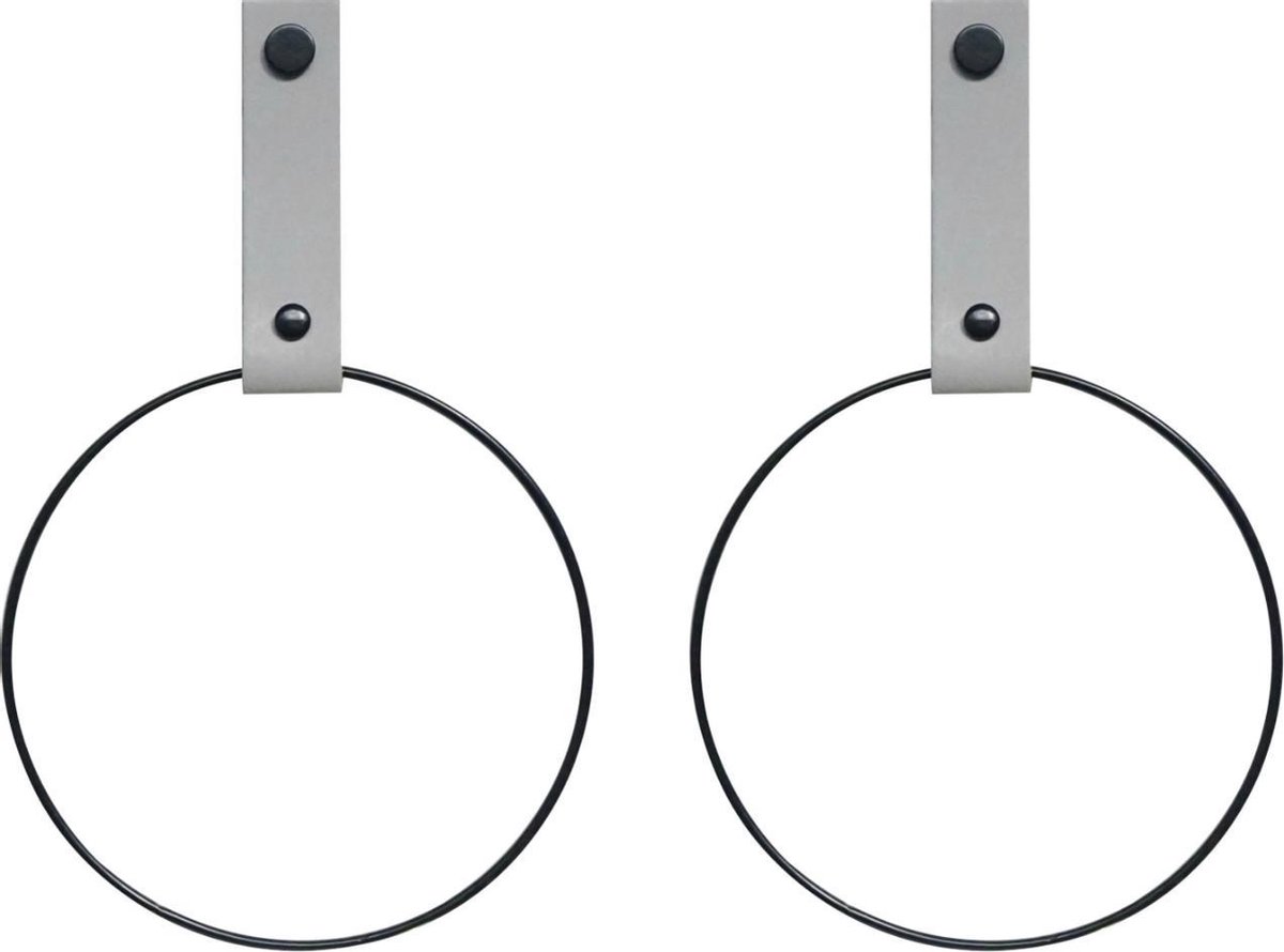 SETPRIJS! 2x Leren Handdoekring | LICHTGRIJS - maat M (handdoekhanger - handdoekhaakje)