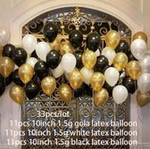 Ballonnen goud / zwart en wit 33 stuks