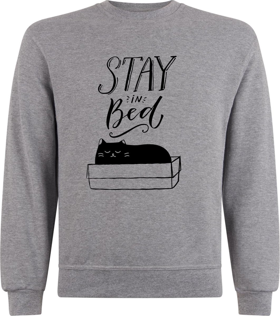 Sweater zonder capuchon - Jumper - Trui - Vest - Lifestyle sweater - Chill Sweater - Kat - Cat - Stay In Bed - S.Grey - XL