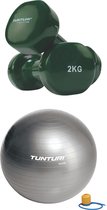 Tunturi - Fitness Set - Vinyl Dumbbell 2 x 2 kg  - Gymball Zilver 55 cm