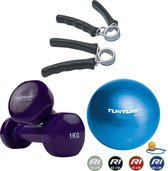 Tunturi - Fitness Set - Vinyl Dumbbell 2 x 1 kg - Gymball Blauw 90 cm - Knijphalters 2 stuks