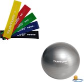 Tunturi - Fitness Set - Weerstandsbanden 5 stuks - Gymball Zilver 55 cm