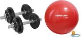 Tunturi - Fitness Set - Halterset 20 kg incl 2 Dumbbellstangen  - Gymball Rood 90 cm
