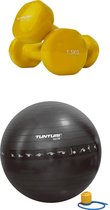 Tunturi - Fitness Set - Vinyl Dumbbell 2 x 1,5 kg  - Gymball Zwart met Anti Burst 90 cm