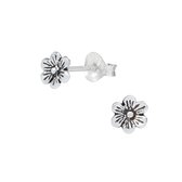 Joy|S - Zilveren bloem oorbellen 5 mm geoxideerd