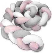 Bed snake gevlochten 200cm nest pigtail - baby bed bumper lange bedrand - hoofdbescherming tochtstop - roze & grijs