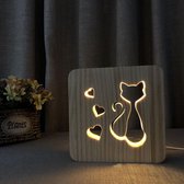 Lampe de table / veilleuse en bois - LED - Figurine de chat