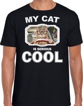 Autorijdende kat katten t-shirt my cat is serious cool zwart - heren - katten / poezen liefhebber cadeau shirt M