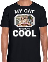 Autorijdende kat katten t-shirt my cat is serious cool zwart - heren - katten / poezen liefhebber cadeau shirt XL