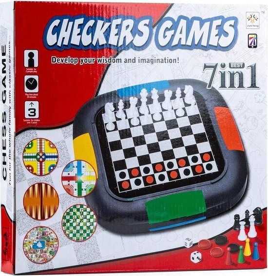 Thumbnail van een extra afbeelding van het spel 7 in 1 bordspellen - schaken strategische bordspellen - bordspel - gezelschapsspel - reisspel - dobbelspel - spellenset - spellendoos