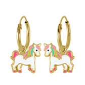 Joy|S - Zilveren paard bedel oorbellen eenhoorn oorringen unicorn multi color 14k goudplating