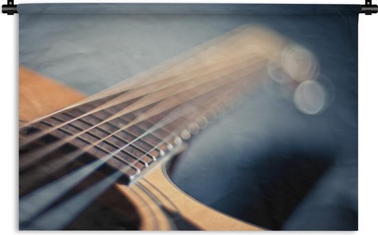 Wandkleed Akoestische gitaar - Close up van de snaren van een Akoestische gitaar Wandkleed katoen 120x80 cm - Wandtapijt met foto
