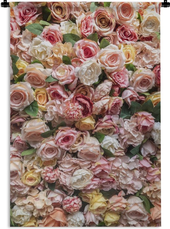 Wandkleed Abstracte Bloemen - Bloemenmuur met abstracte rozen Wandkleed katoen 60x90 cm - Wandtapijt met foto
