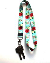 Nosy Two | Keycord Bloemenprint | Keycord Bloem | Lanyard turquoise | Keycord turquoise