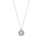 Letter ketting coin - initiaal T - Zilver - 40 cm