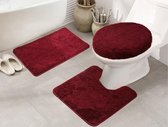 Lucy's Living Luxe 3 SET badmat + wc mat + toiletmat Framboos rood  – 50 x 80 cm - 50 x 50 cm - 50 x 52 cm - douchemat - badmatten - badmat antislip - badkamer - badmat zwart - badtextiel - p
