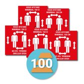 Houd afstand minimaal 150 cm vloersticker 100-pack, 280 x 280 mm