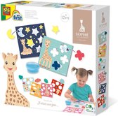 SES - Sophie la Girafe - Vormen plakken - 6 kaarten - inclusief vingerlijm en papieren vormen - makkelijk uitwasbaar