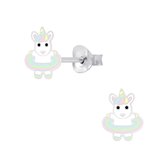 Joy|S - Zilveren eenhoorn met hoelahoep oorbellen - 7 x 9 mm - unicorn pastel