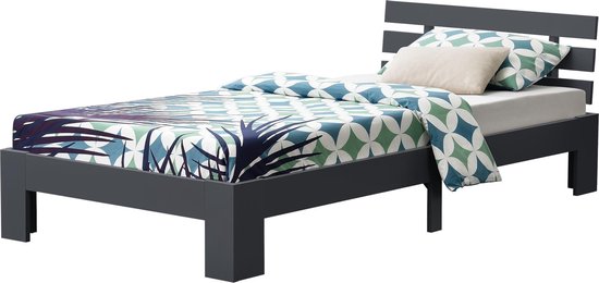 Foto: Houten bed nivala grenen met bedbodem 90x200 donkergrijs