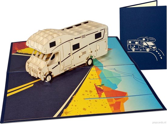 Popcards popupkaarten – Alkoof Camper vrijheid vakantie kamperen caravan pensioen pop-up kaart wenskaart