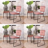 DS4U® Whap 2.0 eetkamerstoel - stoel - industrieel - velvet - velours - stof - roze - zwart metaal - set van 4