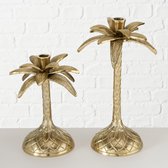 Kandelaar - 2 set - 31cm - 23cm - Aluminium - Palmboom - Goud