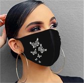 Fashion mondmasker zwart vlinder strass steentjes - wasbaar - herbruikbaar