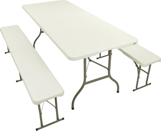 MaxxGarden tuinset picknick Biertafel met banken - Vouwbare tuintafel + 2 vouwbare zitbanken - wit van MaxxGarden — afbeelding 3
