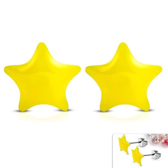 Aramat jewels ® - Ster oorbellen geel emaille staal 9mm