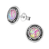 Aramat jewels ® - Bali oorbellen opaal rond 925 sterling zilver roze 9mm dames