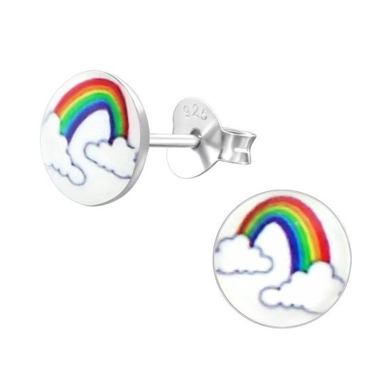 Aramat jewels ® - Kinder oorbellen regenboog multikleur 925 zilver 7mm