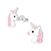 Aramat jewels ® - Kinder oorbellen unicorn eenhoorn 925 zilver multikleur 9mm x 11mm
