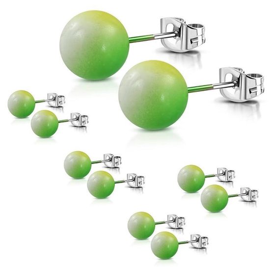 Aramat jewels ® - Bolletjes oorstekers groen wit geel acryl staal 8mm