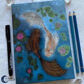 A5 Hardcover notitieboek blanco - Koi Karpers Japanse Art - Vissen sterrenbeeld - Art Journal Schetsboek - Tekenboek Fantasy Art