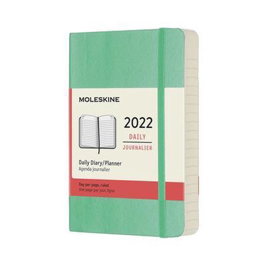 Moleskine 2022 Daily Planner, 12m, Pocket, Ice Green, Soft Cover (3.5 X 5.5)
