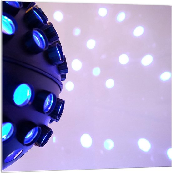 Acrylglas - Blauwe Discolamp - 100x100cm Foto op Acrylglas (Met Ophangsysteem)
