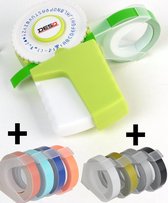 DESQ® SET Lettertang met 78 verschillend karakters & pak Trendy & Uni kleur tapes| Emoticons | Incl. 3mtr tape | Hoofdletters en kleine letters
