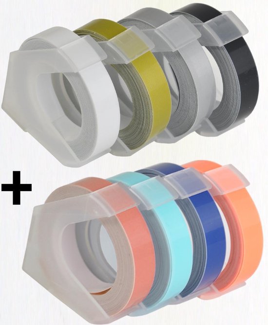 DESQ® SET Lettertapes 9 mm | 8 stuks | 3mtr per rol| Baby Roze, Mint, Baby Blauw, Oranje, Zwart, Zilver, Goud en transparant | Voor Dymo Junior/Omega en DESQ 5001