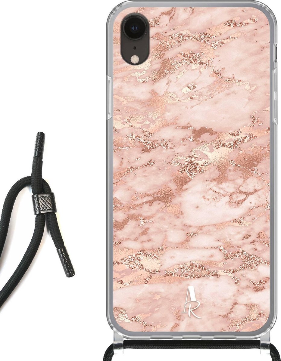 iPhone Xr hoesje met koord - Pink Marble