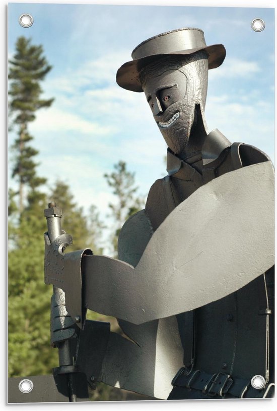 Tuinposter – Standbeeld Van een Ridder In de Buitenlucht - 40x60cm Foto op Tuinposter  (wanddecoratie voor buiten en binnen)