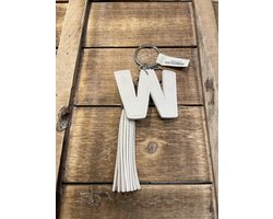 Sleutelhanger met kwastje | Imitatie leer | Wit | W