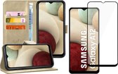 Samsung A12 Hoesje en Samsung A12 Screenprotector - Samsung Galaxy A12 Hoesje Book Case Leer Wallet Goud + Screen Protector Glas Full