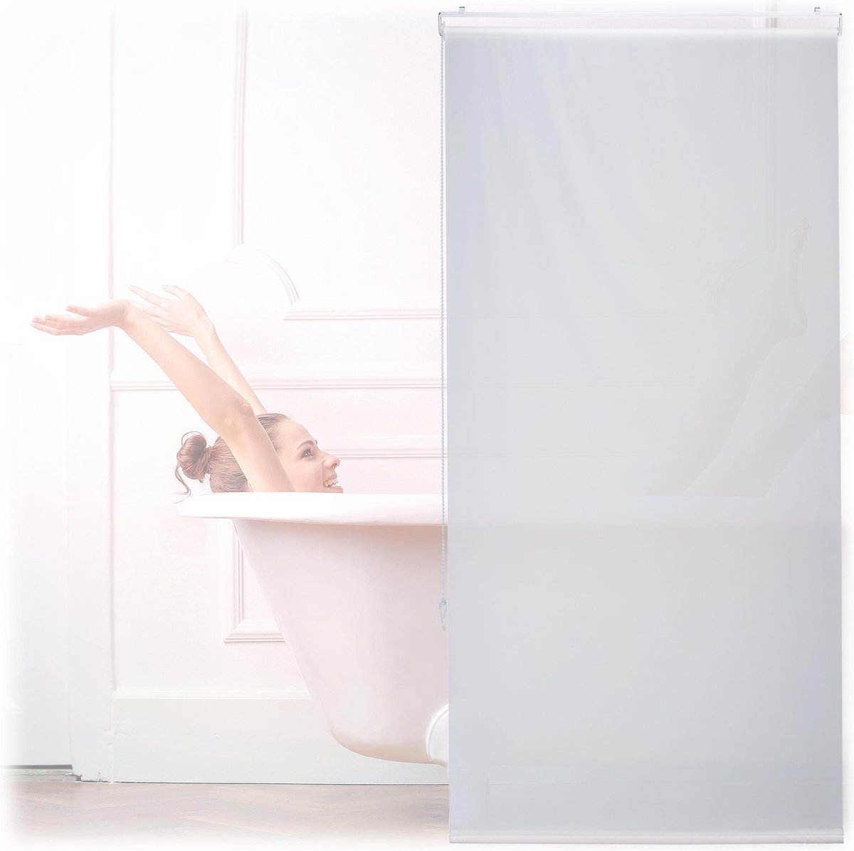 Relaxdays Douche rolgordijn wit - douchegordijn - gordijn bad & douche - waterafstotend - 80x240cm