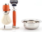 Heren 5 Rand Compatibel Scheermes, Puur wit Origineel Haar Scheerkwast, Dubbele Roestvrij Staal Staan en Kom Scheren Cadeau Set (Men Shaving Set)